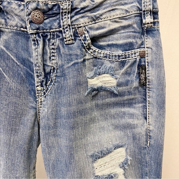 Silver Jeans Suki Mid Slim Boot Size 5/6 (28) Stretch Womens Juniors Distressed - Picture 6 of 14